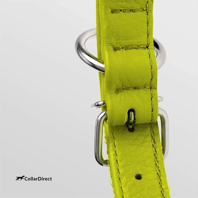 CollarDirect Rolled Leather Dog Collar, Soft Padded Round Puppy Collar, Handmade Genuine Leather Collar Dog Small Large Cat Collars 13 Colors (18-22 Inch, Lime Green Textured) - Image 3